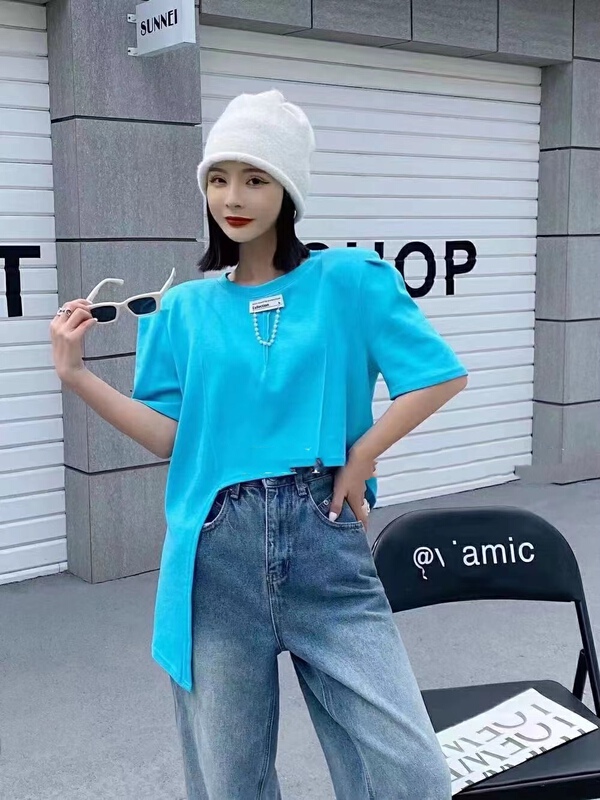 [al] irregular hem comfortable short sleeve T-shirt 5167# lwy