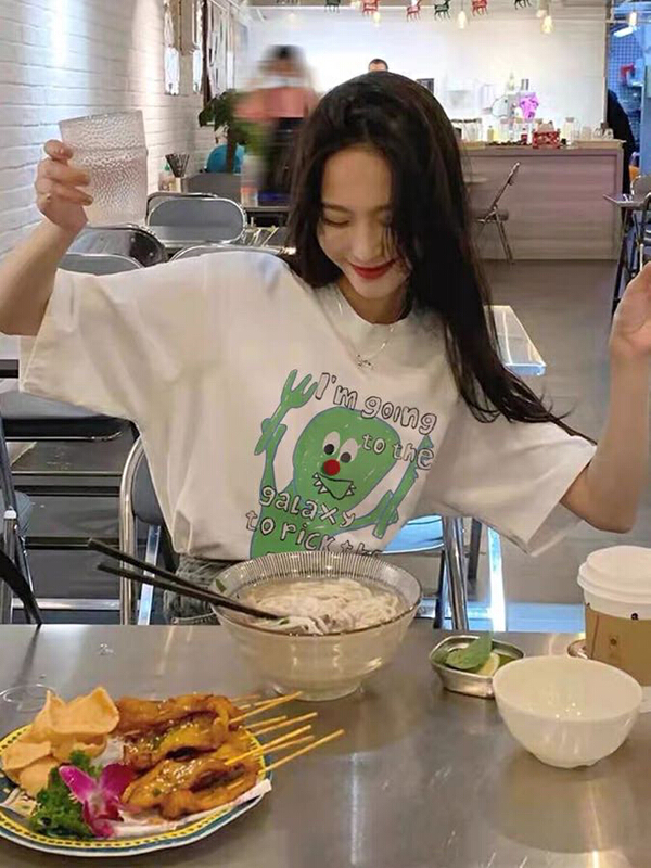 [Meet Rainbow] Korean personalized monster print loose short sleeve T-shirt 08069# LSL