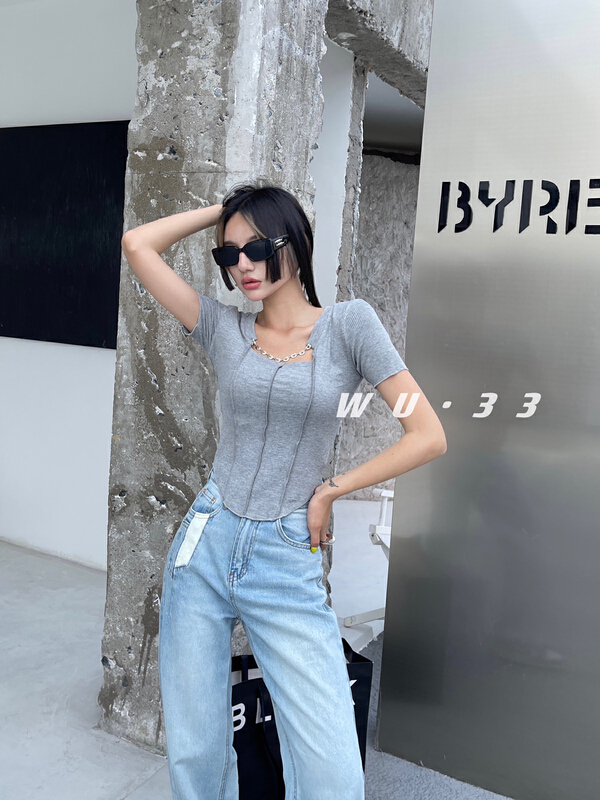 goods in stock! New in early summer! [Wu. 33] Korean style short neck ins chain stitched bottoming shirt 22200# WTT