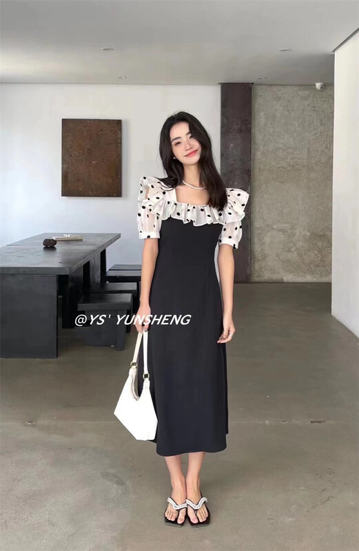 New in early summer! [Yunsheng] French stitched square neck dress 6693# L