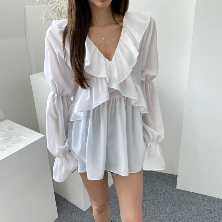 New year in early spring! [X.C] sweet V-neck thin chiffon shirt 185# WPL