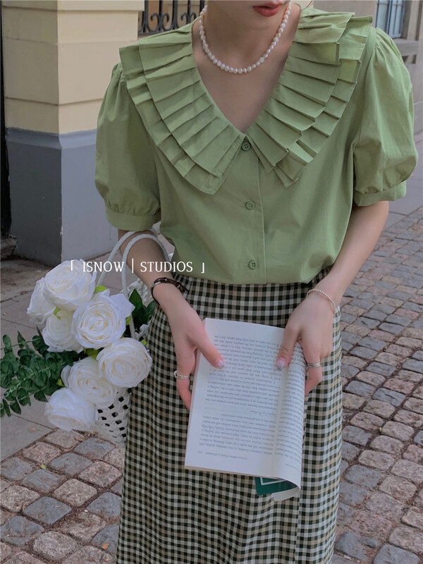 [I snow] Korean fashion doll neck short sleeve shirt 222516# WPL