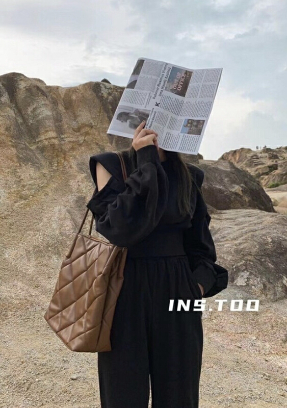 [top] loose off shoulder sweater + elastic waist casual pants suit (only suit) f0255# ZSY