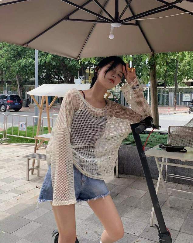[road front] hollow out fashion niche long sleeve T-shirt (without matching) w6131# zxl