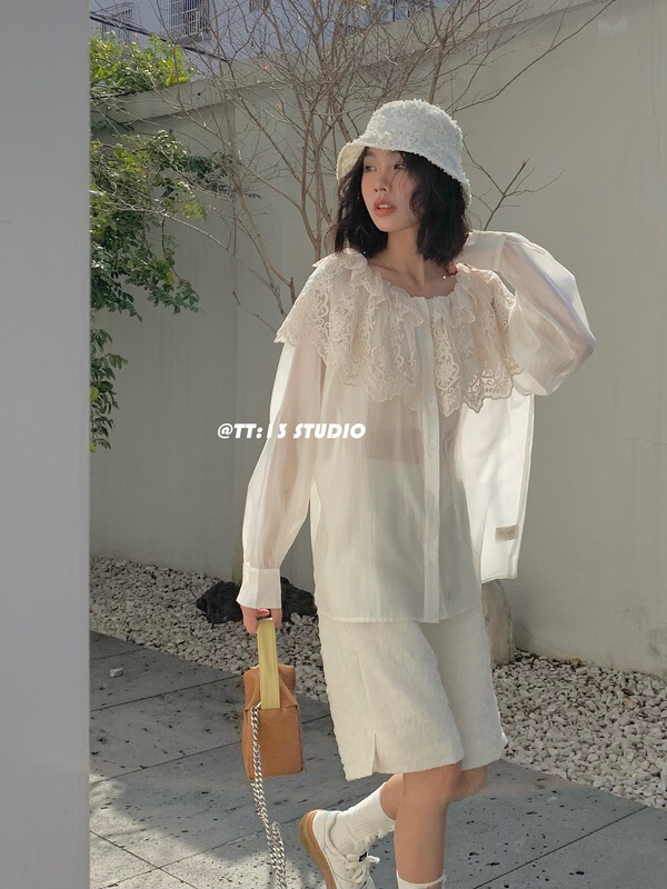 New in early summer! [TT: 13] sweet double layer doll neck age reducing shirt n012134# CLS