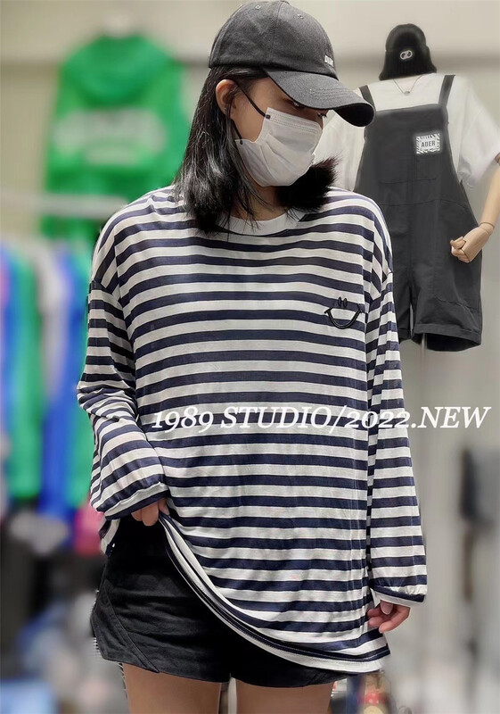 [1989] crew neck stripe comfortable Korean sunscreen shirt 9065# L