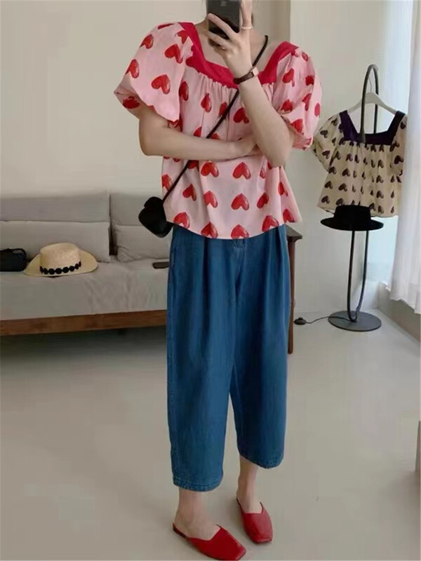 [Susan] love square collar printed shirt 18165# LSW