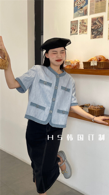 New in early summer! [HS customized in Korea] temperament round neck small fragrance short sleeved shirt 65132# hjy