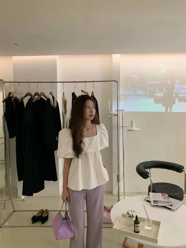 [buyer Yan Xuan have u] Korean loose square neck bubble sleeve blouse s0155# Cl