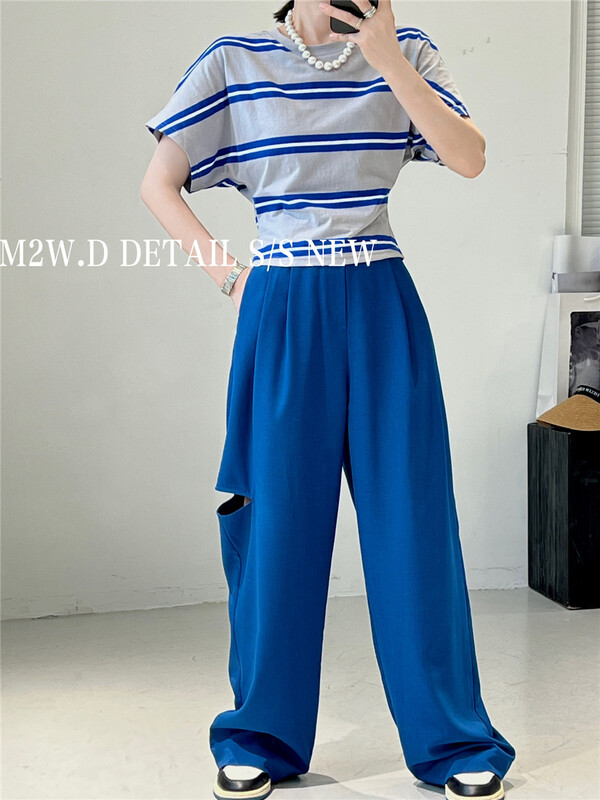 [m2w. D] loose stripe versatile short sleeve T-shirt (T-shirt only) 91103# ozq