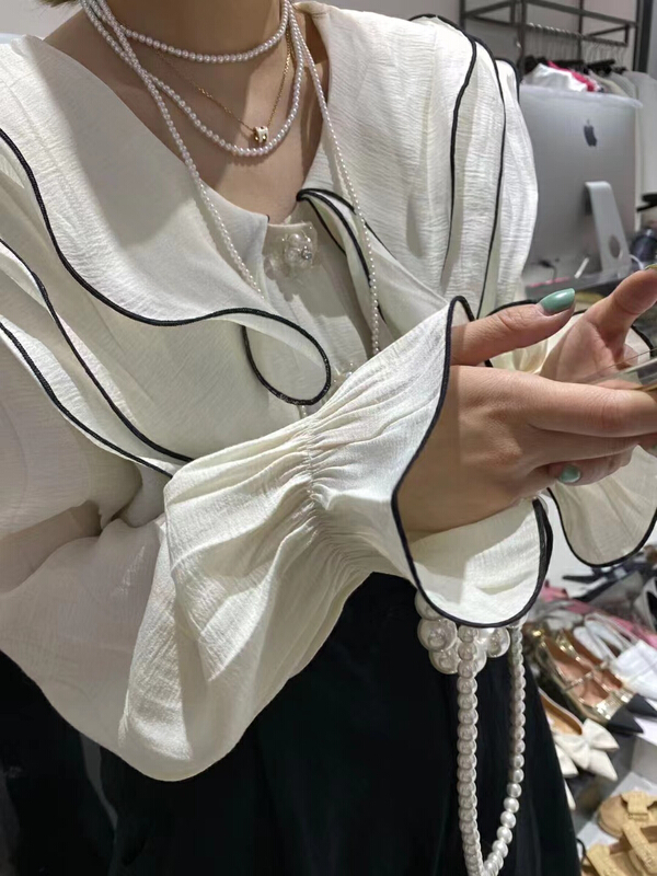 New in early summer! [mi ni] Xiaoxiang lotus leaf edge shirt 2631# PCZ