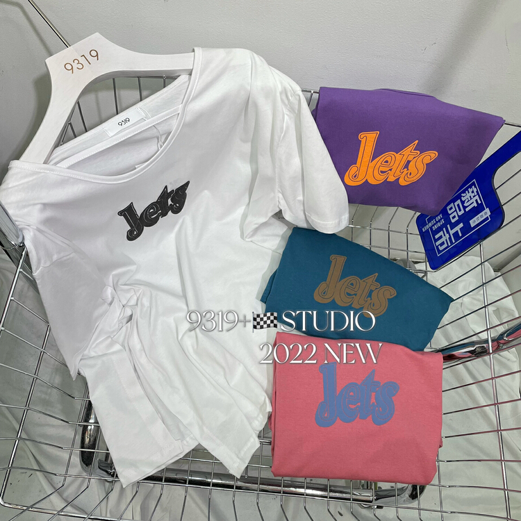 [9319] irregular foam lettering short sleeve T-shirt 983# L