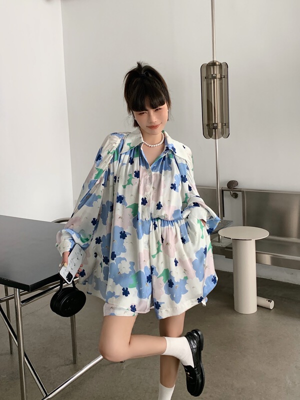 [Penny vogue] loose Print Top + Chiffon casual pants set 65905# LSL