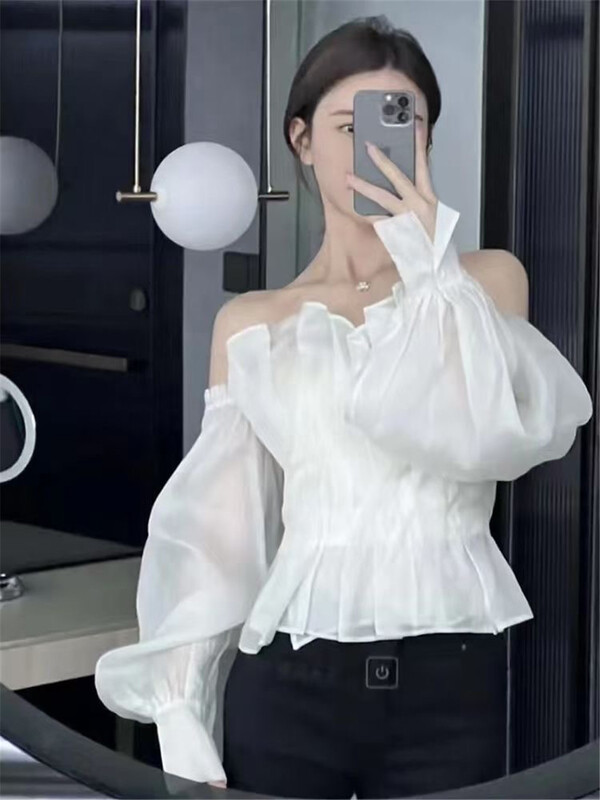 New in early summer! [MQL] temperament ruffled one-line collar small shirt 731# CSX