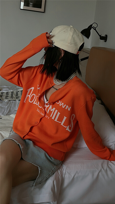 goods in stock! New year in early spring! [open] letter round neck single breasted knitted cardigan 7207# XYJ