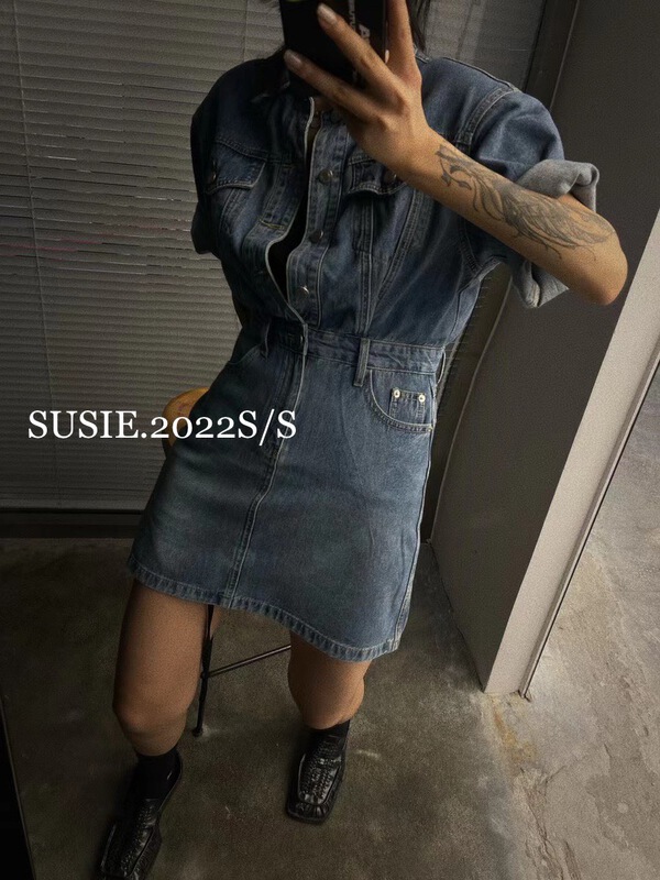 [Susie] Korean casual waist closing denim dress 8775# ZSY