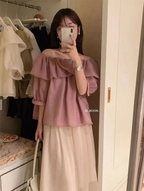 [IU room] one shoulder short gentle style small shirt 1085# XYY