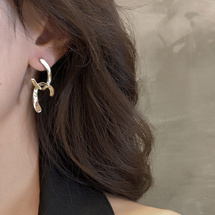 [inside] simple cold wind bimetallic ring earrings r1913# zxl