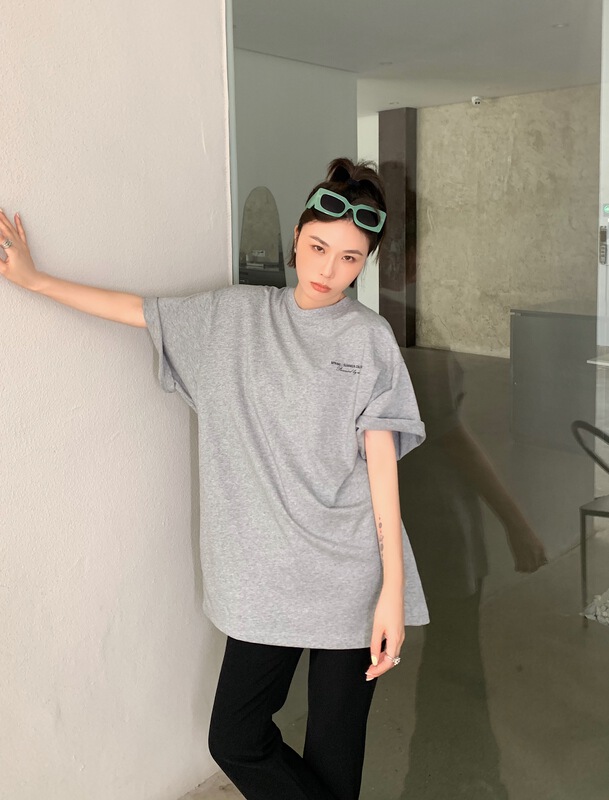 [pink Pinker] round neck lettered printed fashion short sleeve T-shirt 82396# LSL