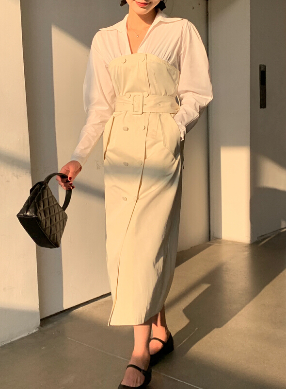goods in stock! New year in early spring! [new open] double breasted stitched vintage dress hl22303# zxl