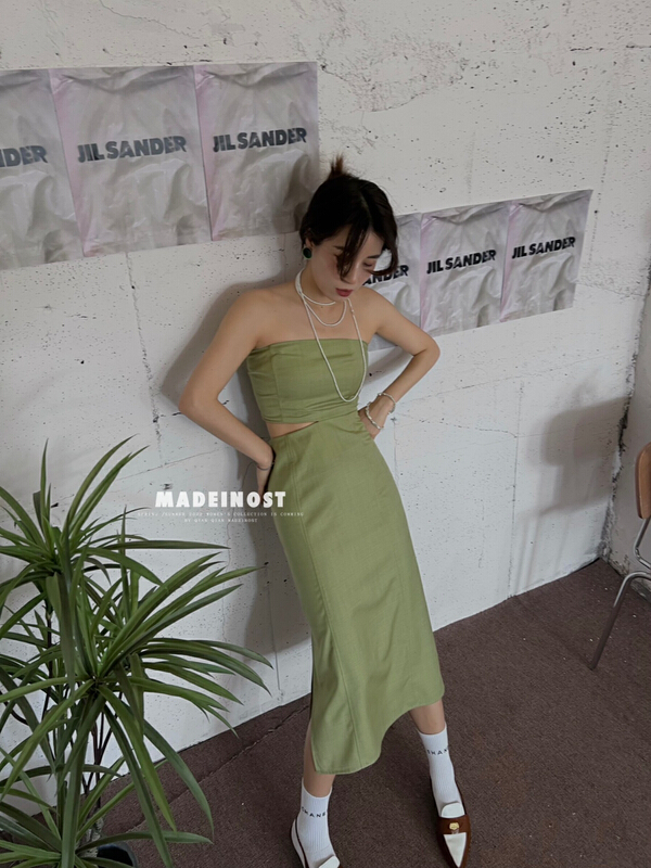 [CC & amp; GG] modern design, two-piece strapless and waistless dress 86263