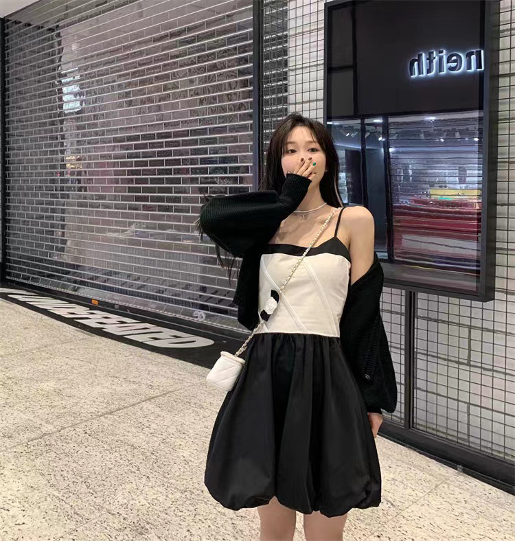 [are studio] design color contrast suspender dress 9766# WPL