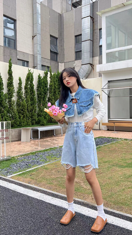 New in early summer! [Mi & Co Wu] Korean light color washed lace jeans c1022# hjy