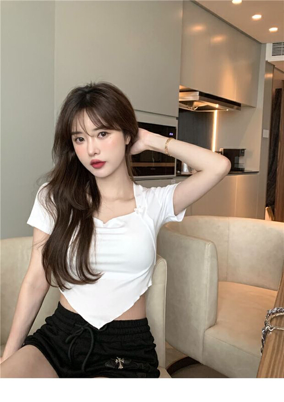 goods in stock! In early summer! [Jun Jun studio] pure desire wind sweet spice girl high waist short sleeve T-shirt 60173\jj