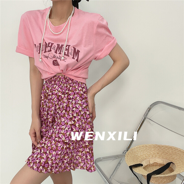 【WENXILI】復古碎花顯瘦半身裙  6259#  LWY