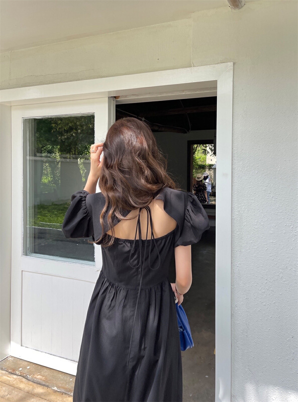 [A-One] Korean style slim square neck back hollowed out dress 9920# LSW
