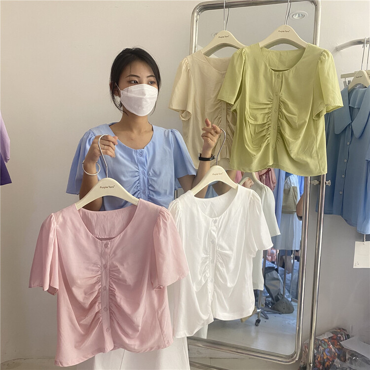 [purple potato home] round neck single breasted comfortable shirt ys2-8905# HBx