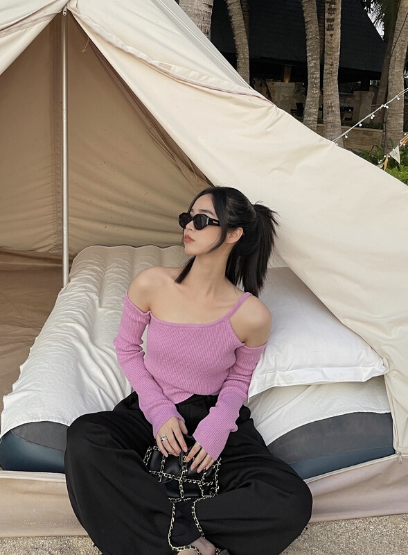 goods in stock! New year in early spring! [Vivian] pure style long sleeved off shoulder blouse 80010# zxx