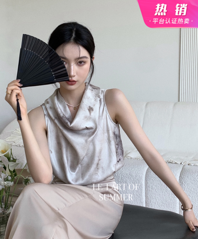 [le lart] high fashion new Chinese halo dyed fabric irregular collar sleeveless shirt ll5508# XYJ