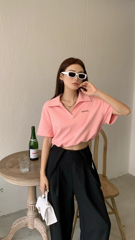 [qixuaner] casual and versatile basic short sleeve T-shirt 2617# LSW