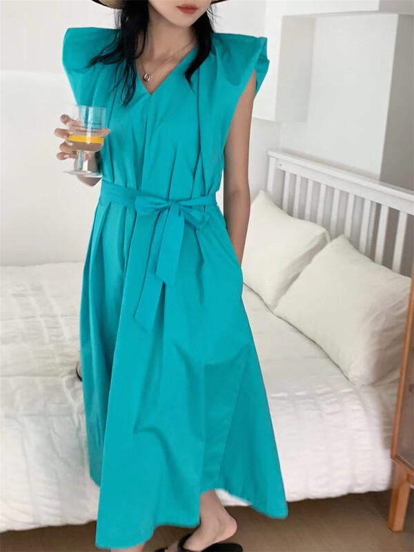 [in by in] Korean versatile pure color gentle dress (with belt) 0860# zjy