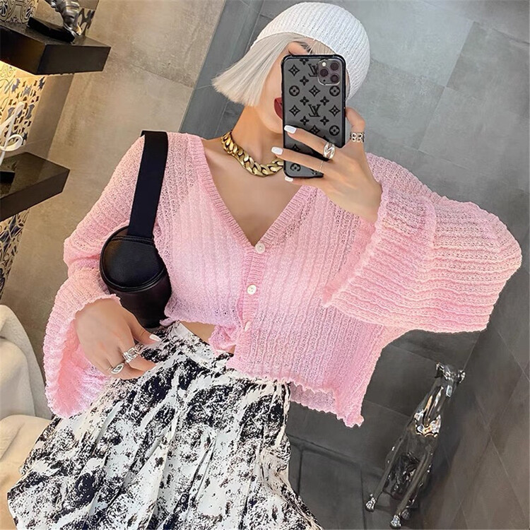 [fox] long sleeve breasted solid color sweater 1832# WTT