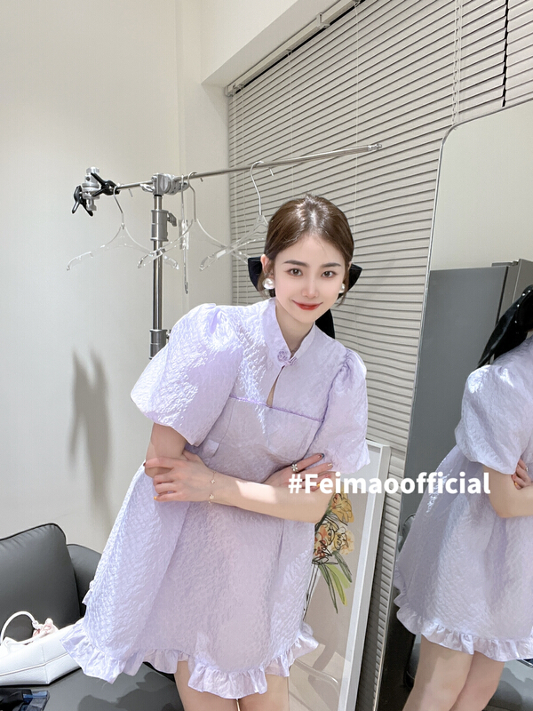 初夏上新!【FEIMAO菲貓】泡泡袖甜美溫柔連衣裙  YM-7393#  LSL
