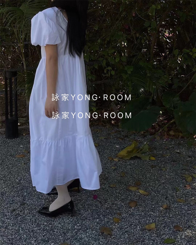 [Yong swimmer] Korean version solid color loose bubble sleeve dress (without bag) 961# WTT