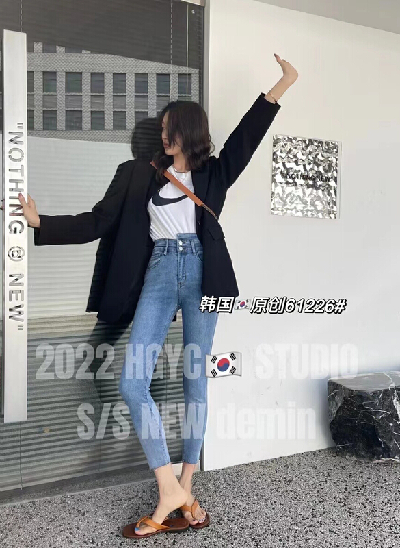 [hgyc fairy tale princess] high and low waist elastic small leg jeans h61226# JJ