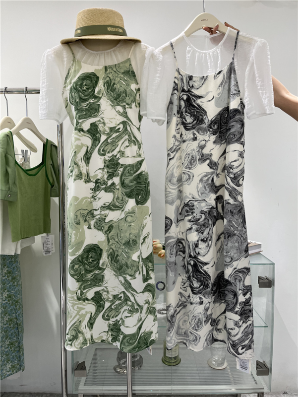[Boran buran] pure white blouse + ink suspender dress set 2118# LSW