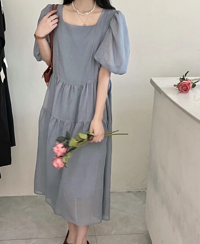 [h-xl] Korean style square neck slim dress 3513# XYY