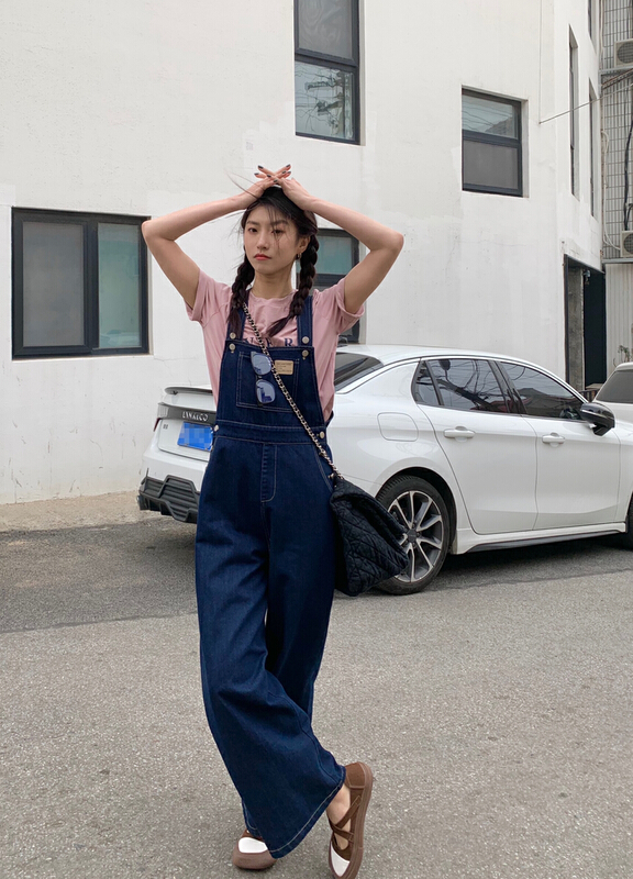 New year in early spring! [finoa] Korean casual work clothes washing denim suspenders 10096# CLS