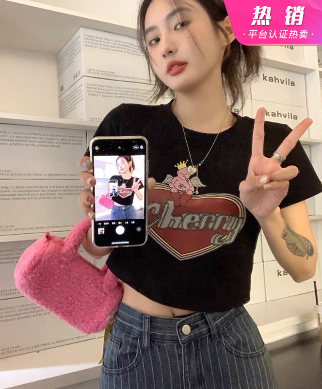 [wgwe] crew neck versatile print short sleeved T-shirt 1686# PCZ
