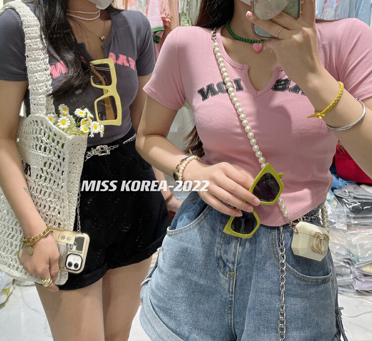 [Miss Korea] letter simple Korean Short Sleeve T-shirt 6682# HBx