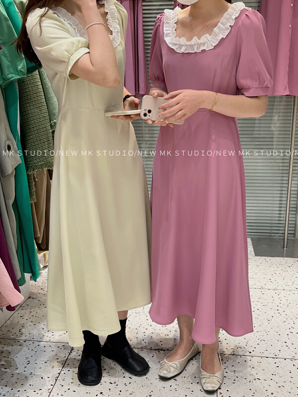 goods in stock! New in early summer! [Chen] Korean version of thin dress 3198# hjy with fungus edge and square neck