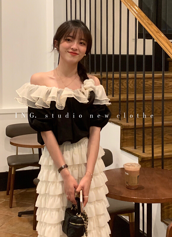 [ing] sweet temperament one shoulder loose blouse 7716# HBx