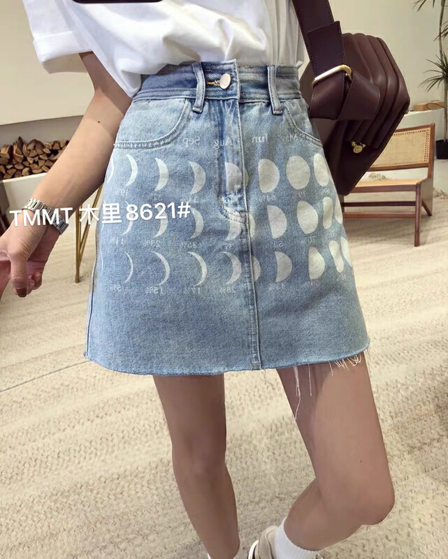 New in early summer! [jiajiatmmt Muli] Korean moon printed high waist denim short skirt 8621# L