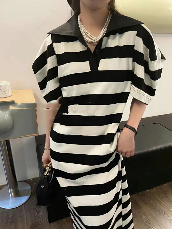 [mi ni] long striped bubble sleeve fashion dress 2931# PCZ