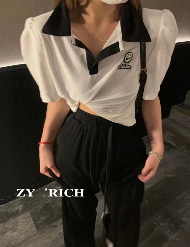 [ZY] Korean Pullover smiley embroidered short sleeve T-shirt 2071# WTT