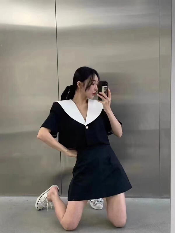[sevencrowd] baby collar color matching temperament blouse (only selling blouses) 67983# ozq